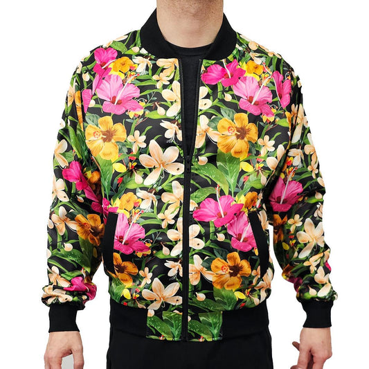 Tropical Floral Satin Bomber Jacket