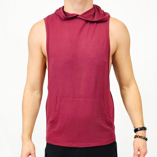 Wine Red Modal Muscle Tank Hoodie