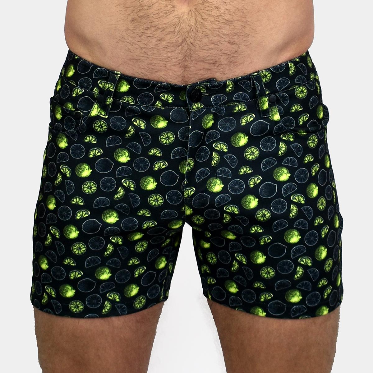 Limes 5" Super Stretch Black/Green Printed Shorts