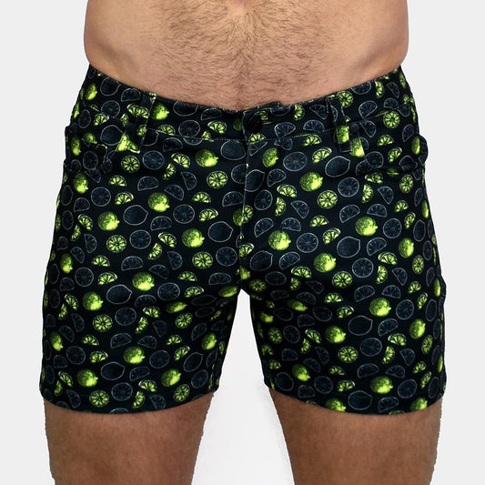 Limes 5" Super Stretch Black/Green Printed Shorts