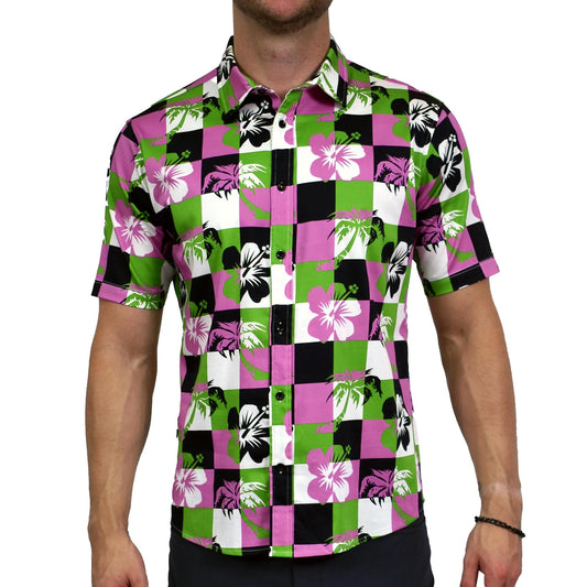 Retro 90's Tropical Stretch Cotton Short Sleeve Button Down Shirt