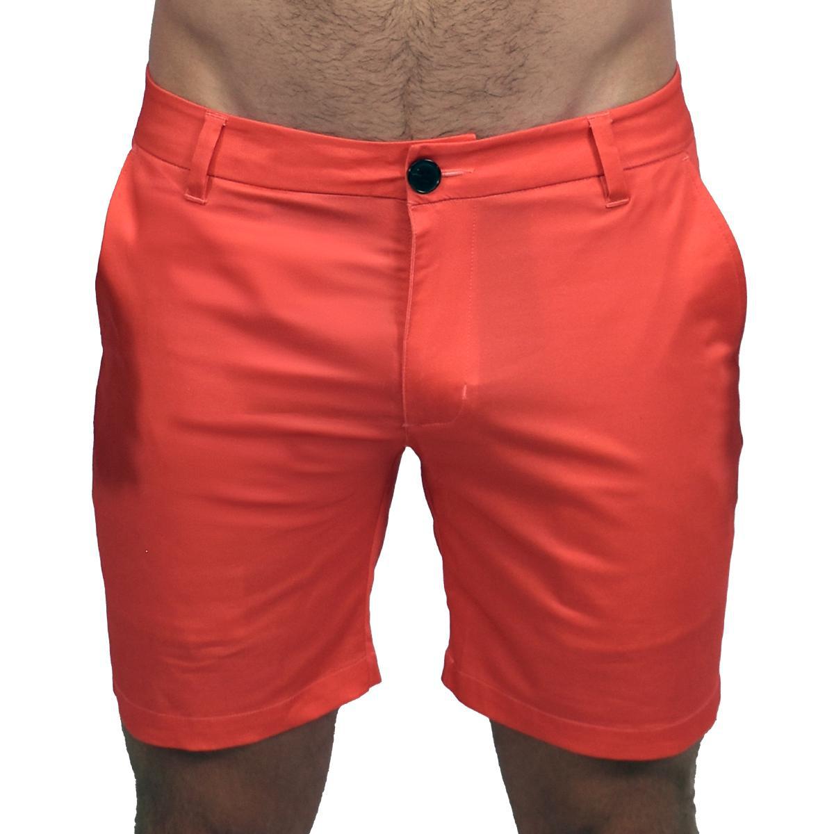Solid Coral 7" Slim Chino Shorts