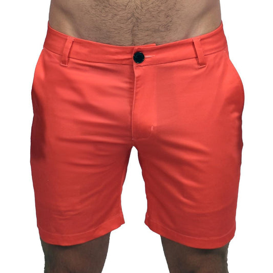 Solid Coral 7" Slim Chino Shorts