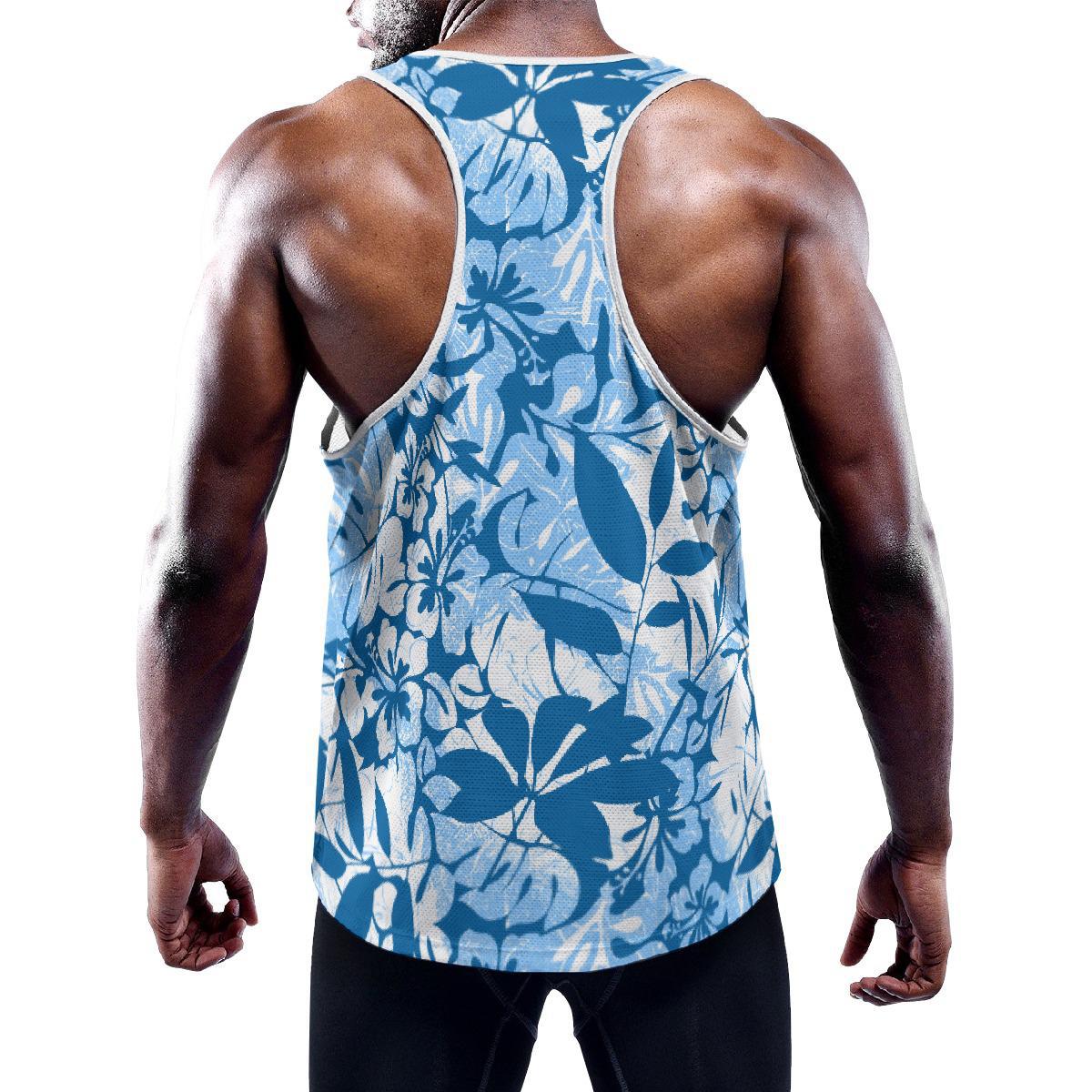 Sky Palms Blue/White Y-Back Racer Tank