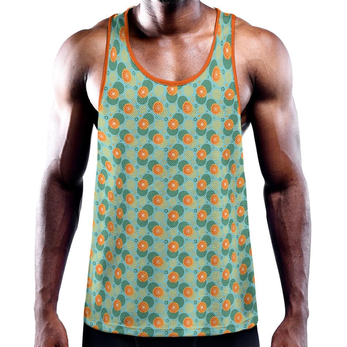 Spiral Oranges Aqua Blue/Orange Y-Back Racer Tank from Assassin Menswear