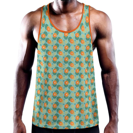 Spiral Oranges Aqua Blue/Orange Y-Back Racer Tank from Assassin Menswear