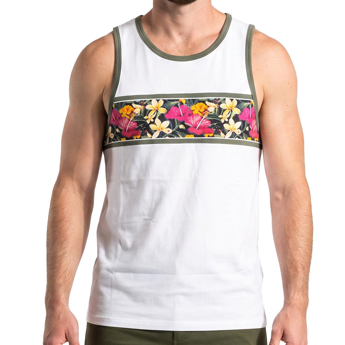 Tropical Floral Chest Stripe Tank