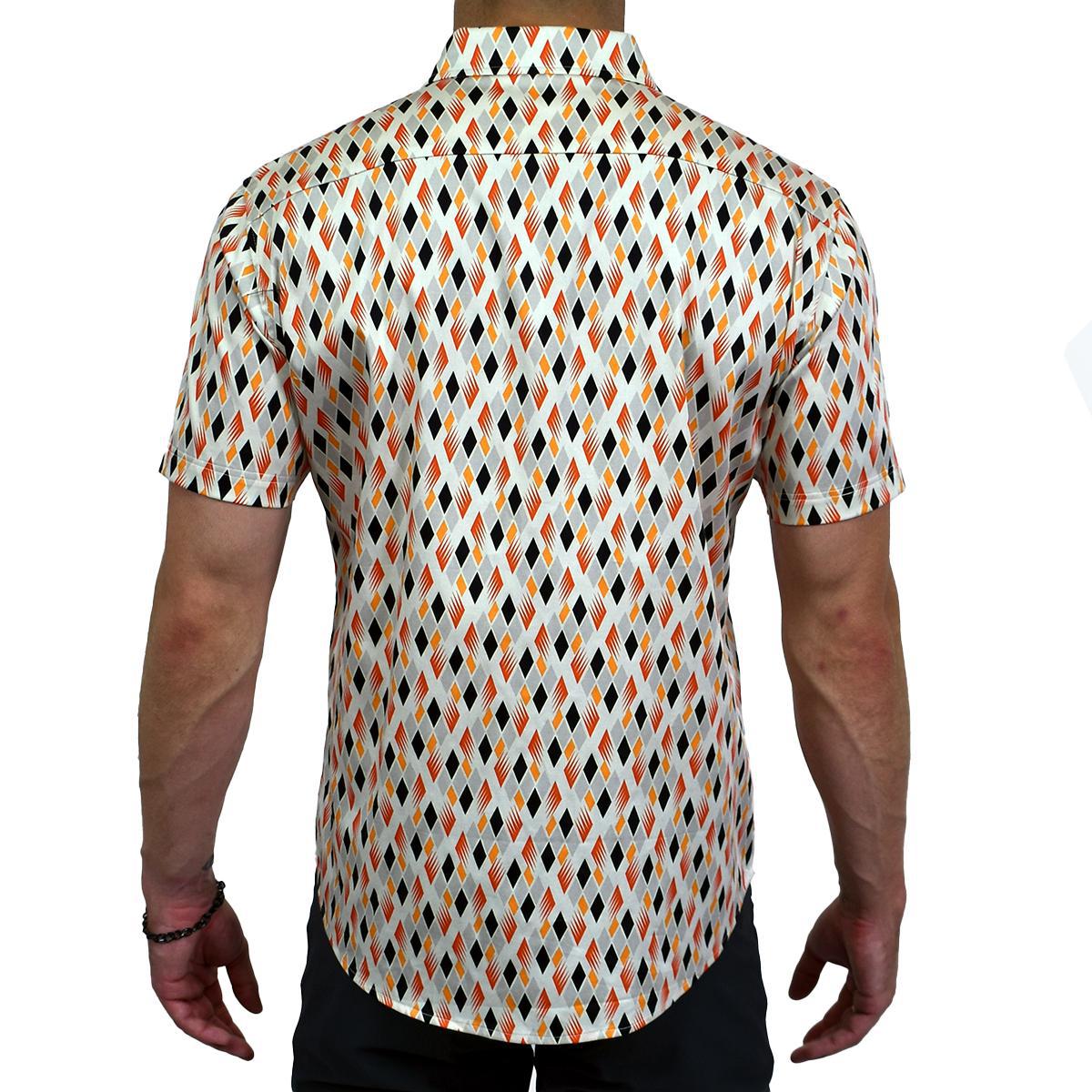 Diamond Combs Stretch Cotton Short Sleeve Button Down Shirt