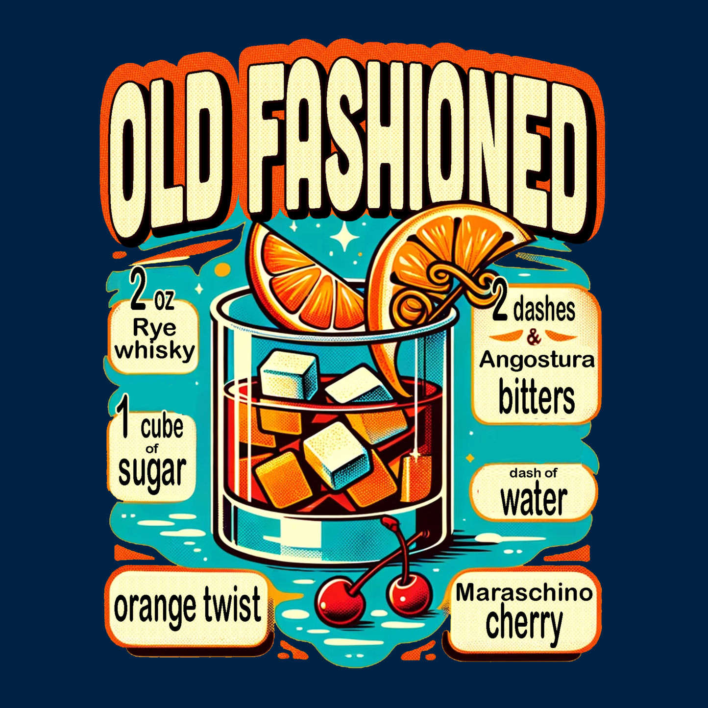 Old Fashioned Cocktail Navy T-Shirt