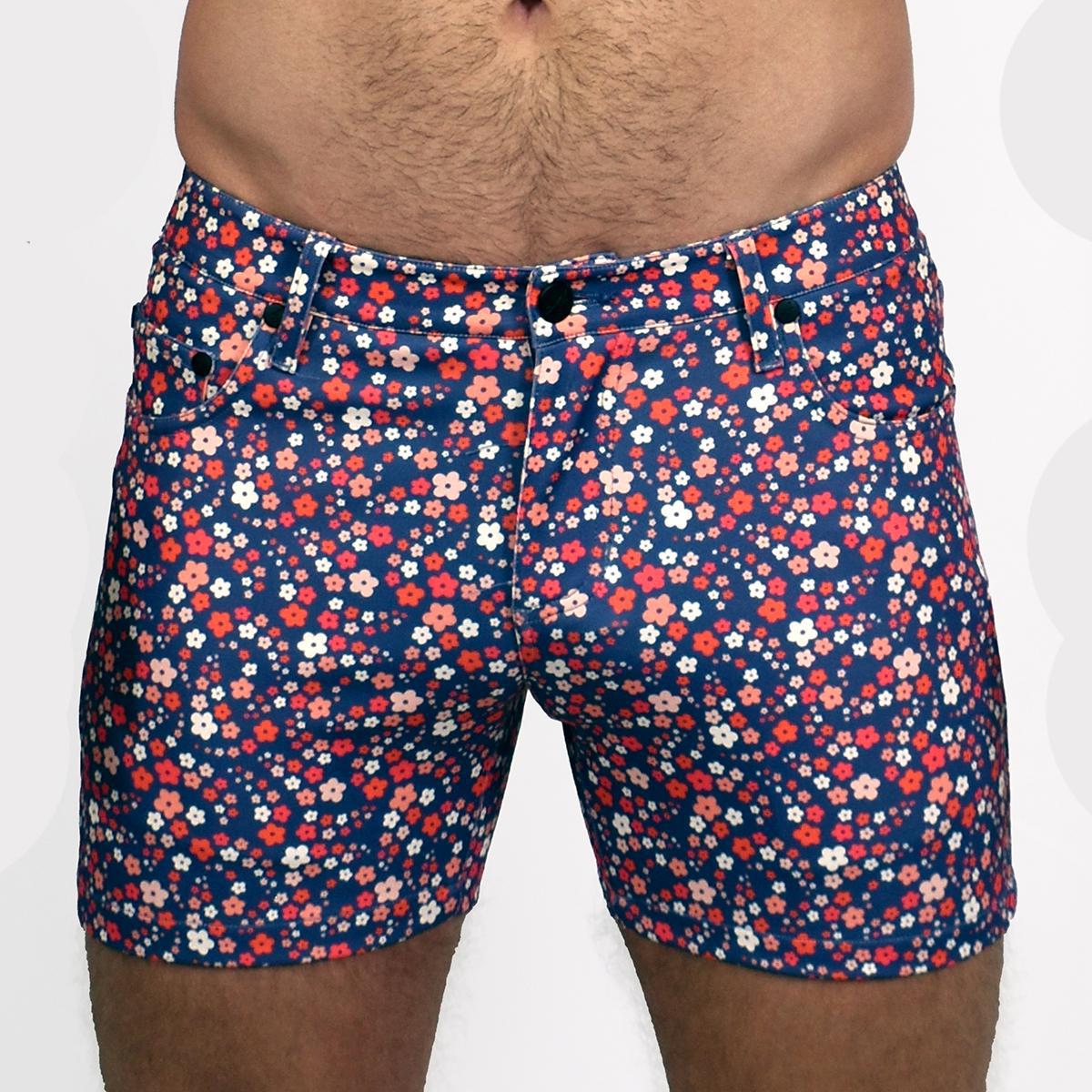 Midnight Mini Floral 5" Super Stretch Navy/Pink Printed Shorts