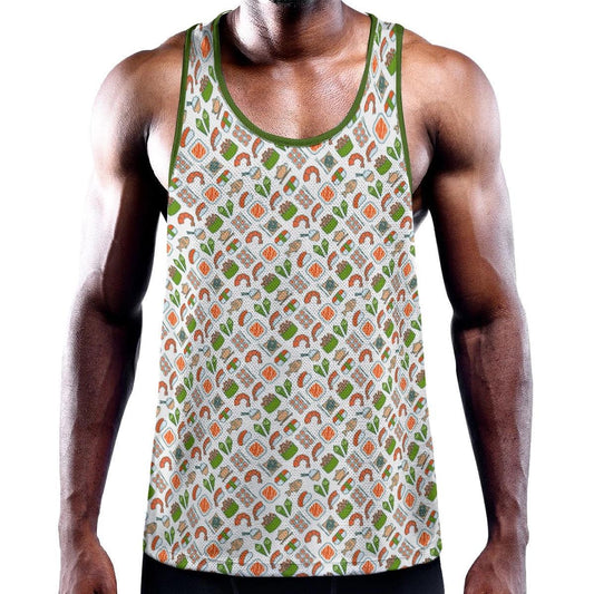 Sushi Time White/Green Y-Back Racer Tank