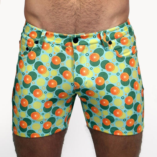 Spiral Oranges 5" Super Stretch Teal/Orange Printed Shorts