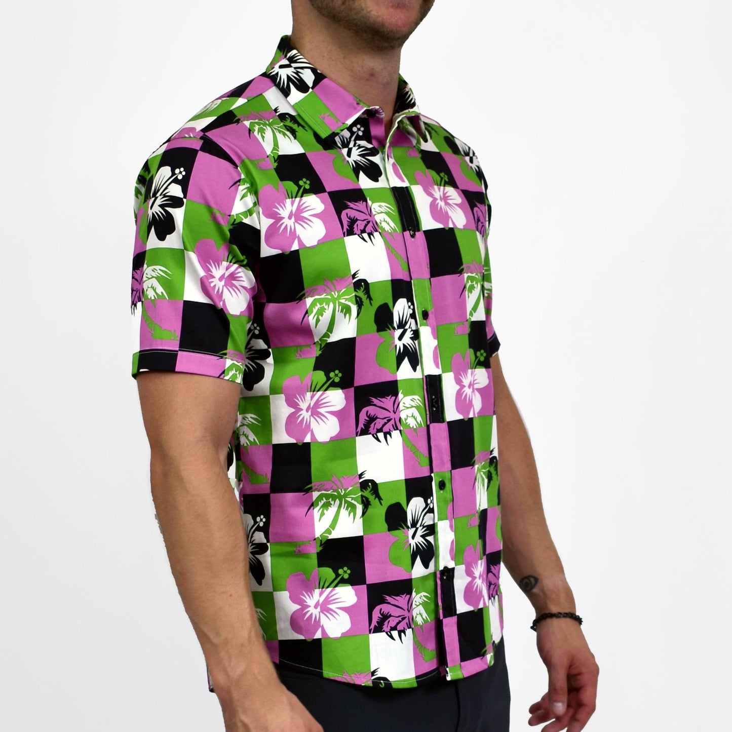 Retro 90's Tropical Stretch Cotton Short Sleeve Button Down Shirt