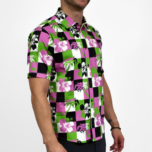 Retro 90's Tropical Stretch Cotton Short Sleeve Button Down Shirt