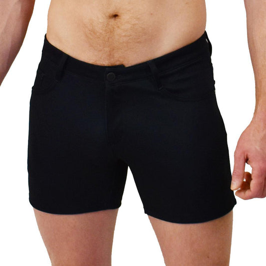 Black Solid 5-Pocket Stretch Shorts with 5" Inseam
