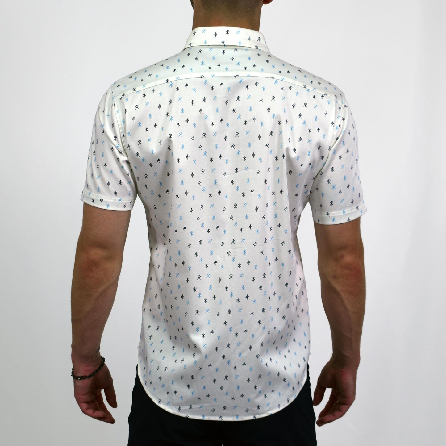 Runes Stretch Cotton Short Sleeve Button Down Shirt