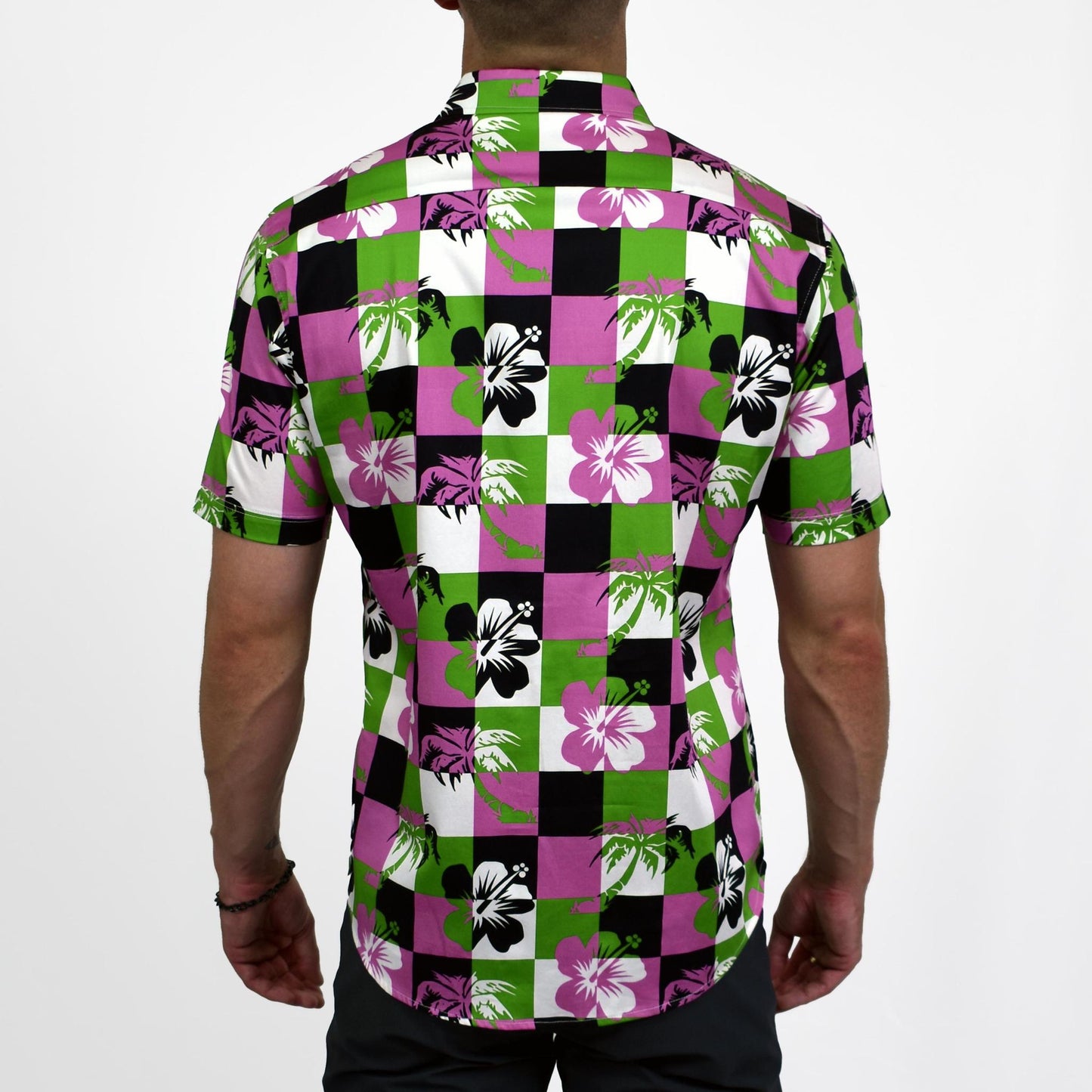 Retro 90's Tropical Stretch Cotton Short Sleeve Button Down Shirt