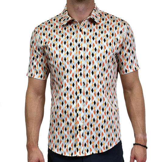 Diamond Combs Stretch Cotton Short Sleeve Button Down Shirt