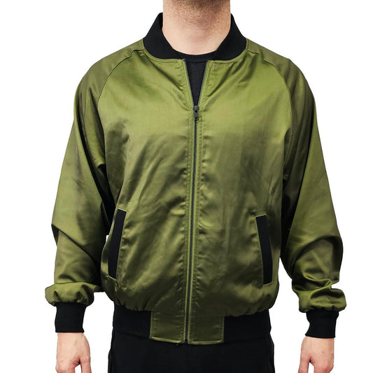 Army Green Solid Satin Bomber Jacket