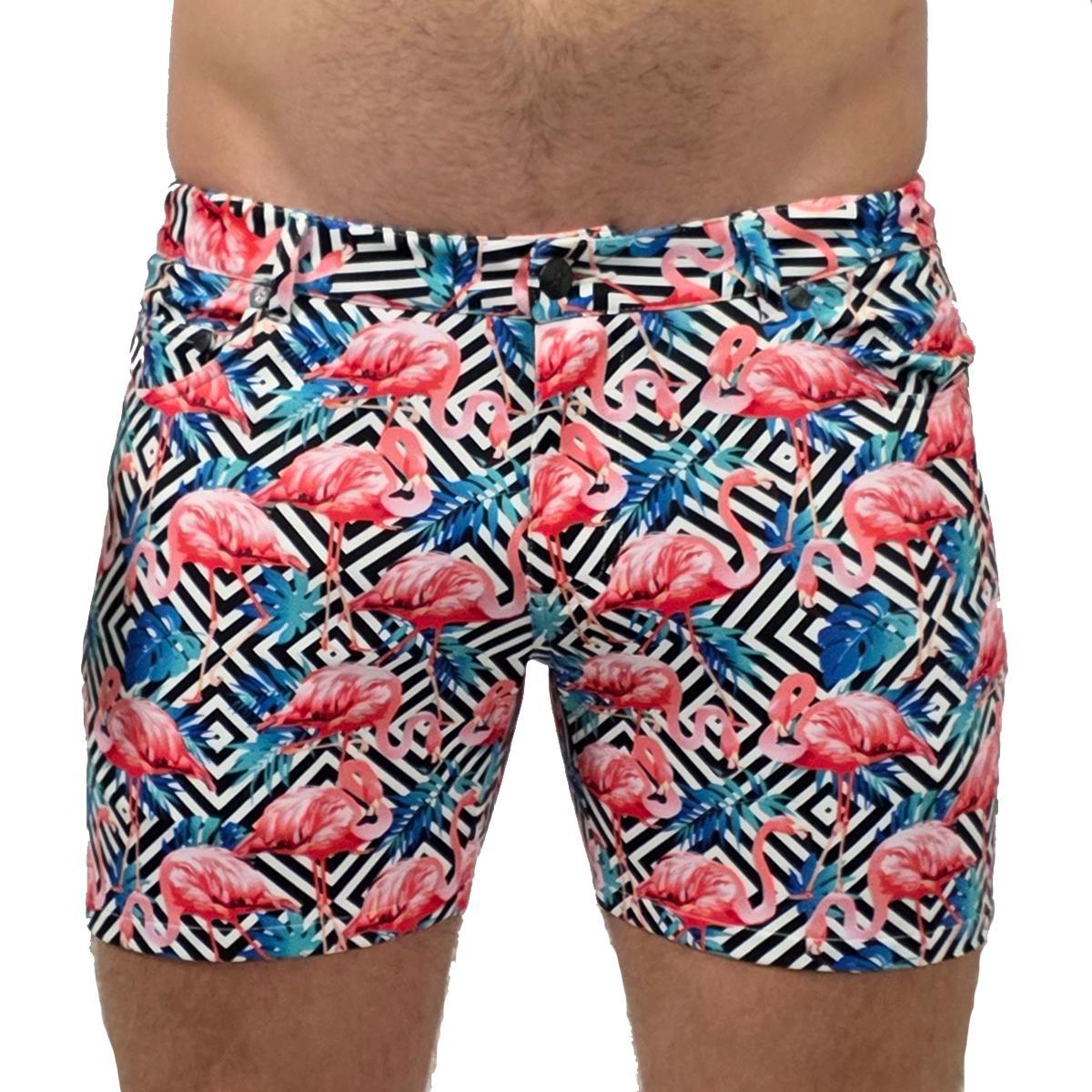 Hypnotic Flamingos 5" Super Stretch Pink/Black/White Printed Shorts