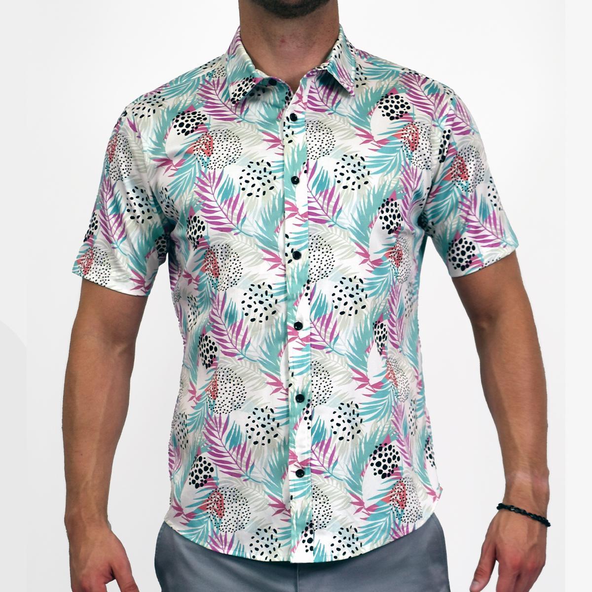 Retro 90's Floral Stretch Cotton Short Sleeve Button Down Shirt