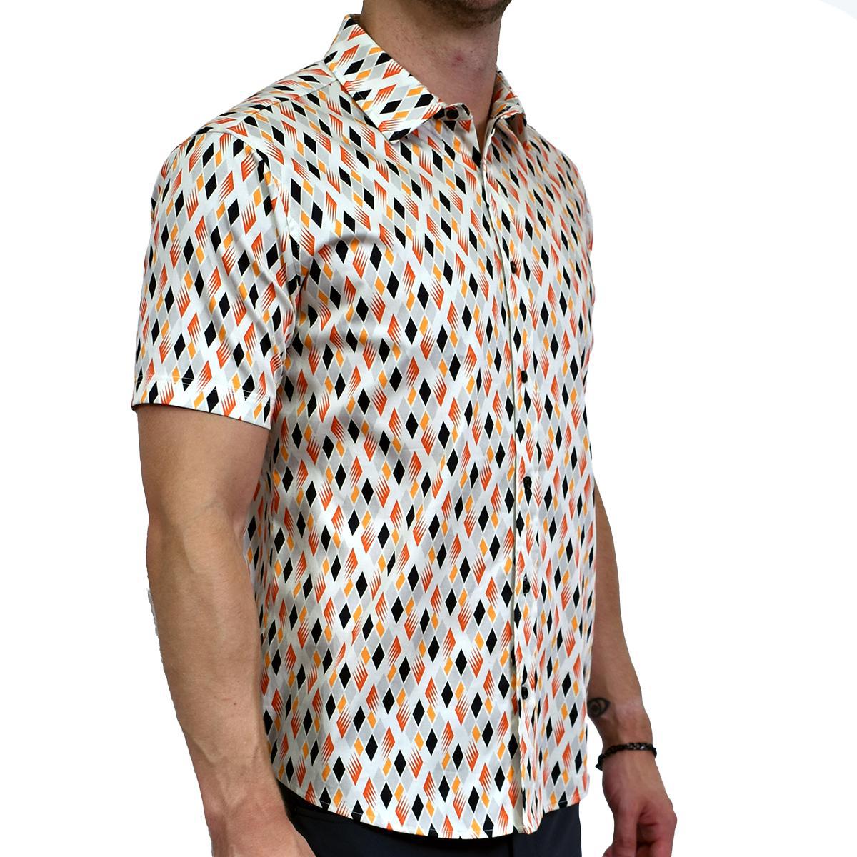 Diamond Combs Stretch Cotton Short Sleeve Button Down Shirt