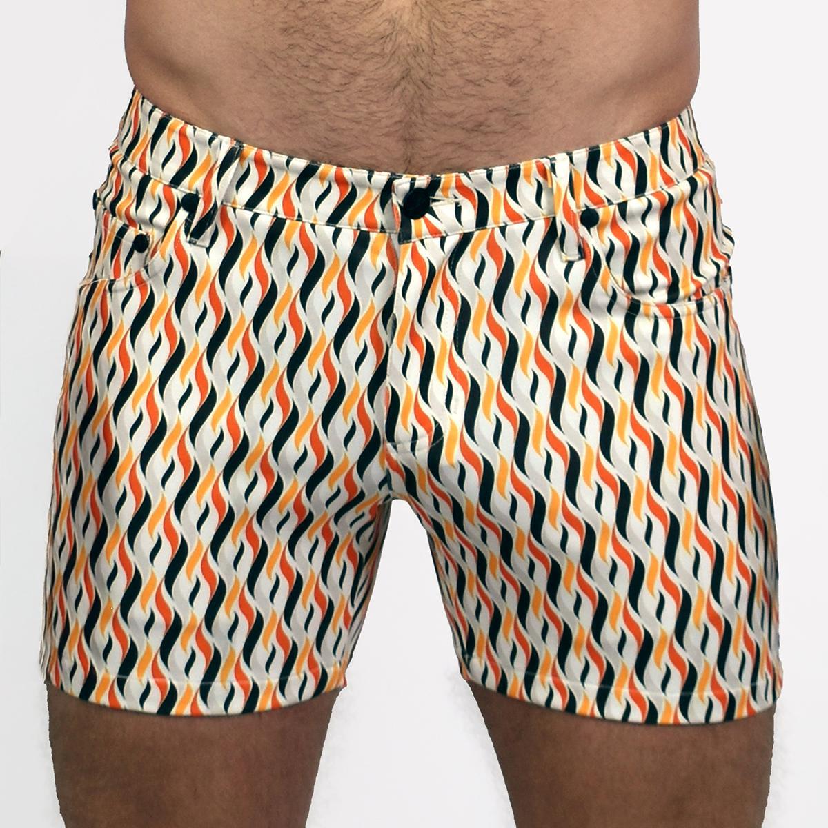 Retro Flames 5" Super Stretch Orange/Black Printed Shorts
