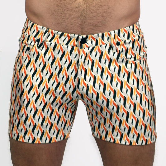 Retro Flames 5" Super Stretch Orange/Black Printed Shorts