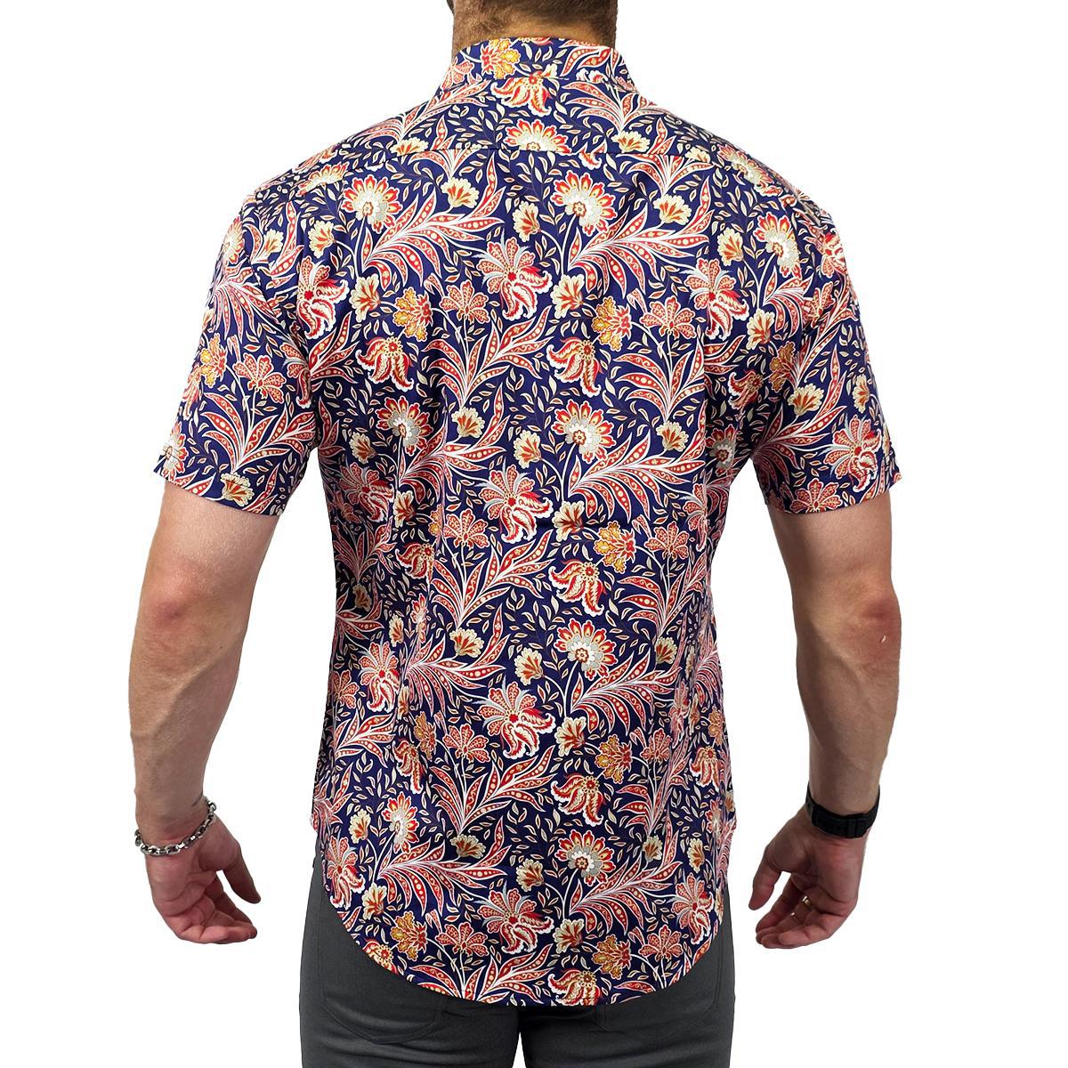 Fire Flower Floral Stretch Cotton Short Sleeve Button Down Shirt