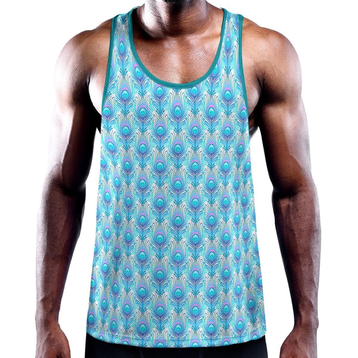 Peacocks White/Aqua Blue Y-Back Racer Tank