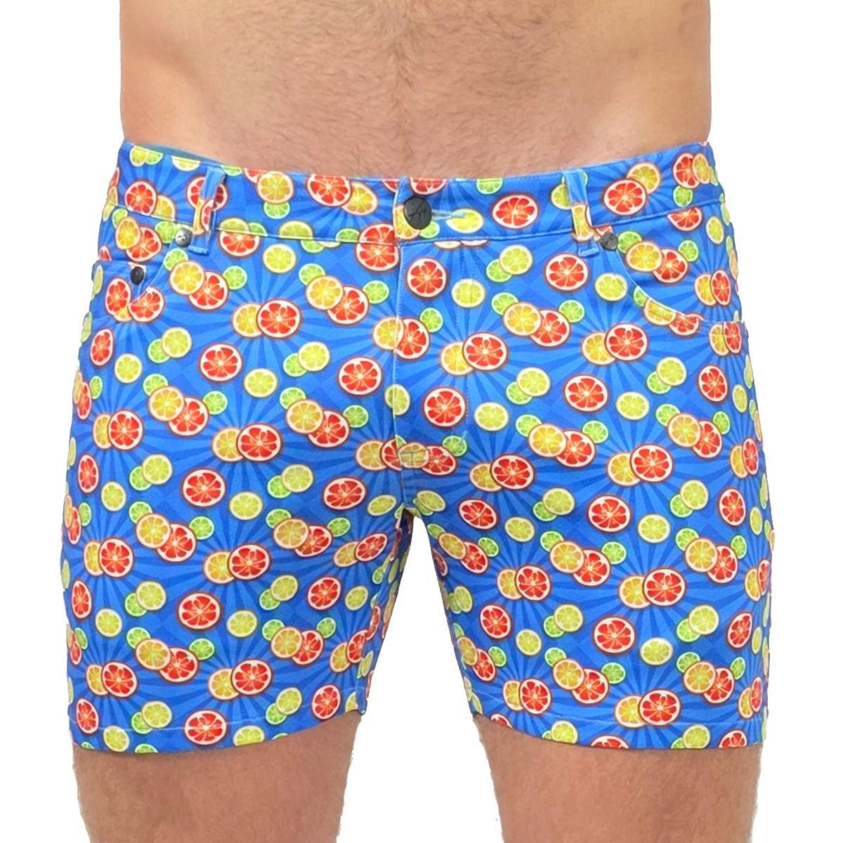 Citrus Blast 5" Super Stretch Blue/Orange Printed Shorts