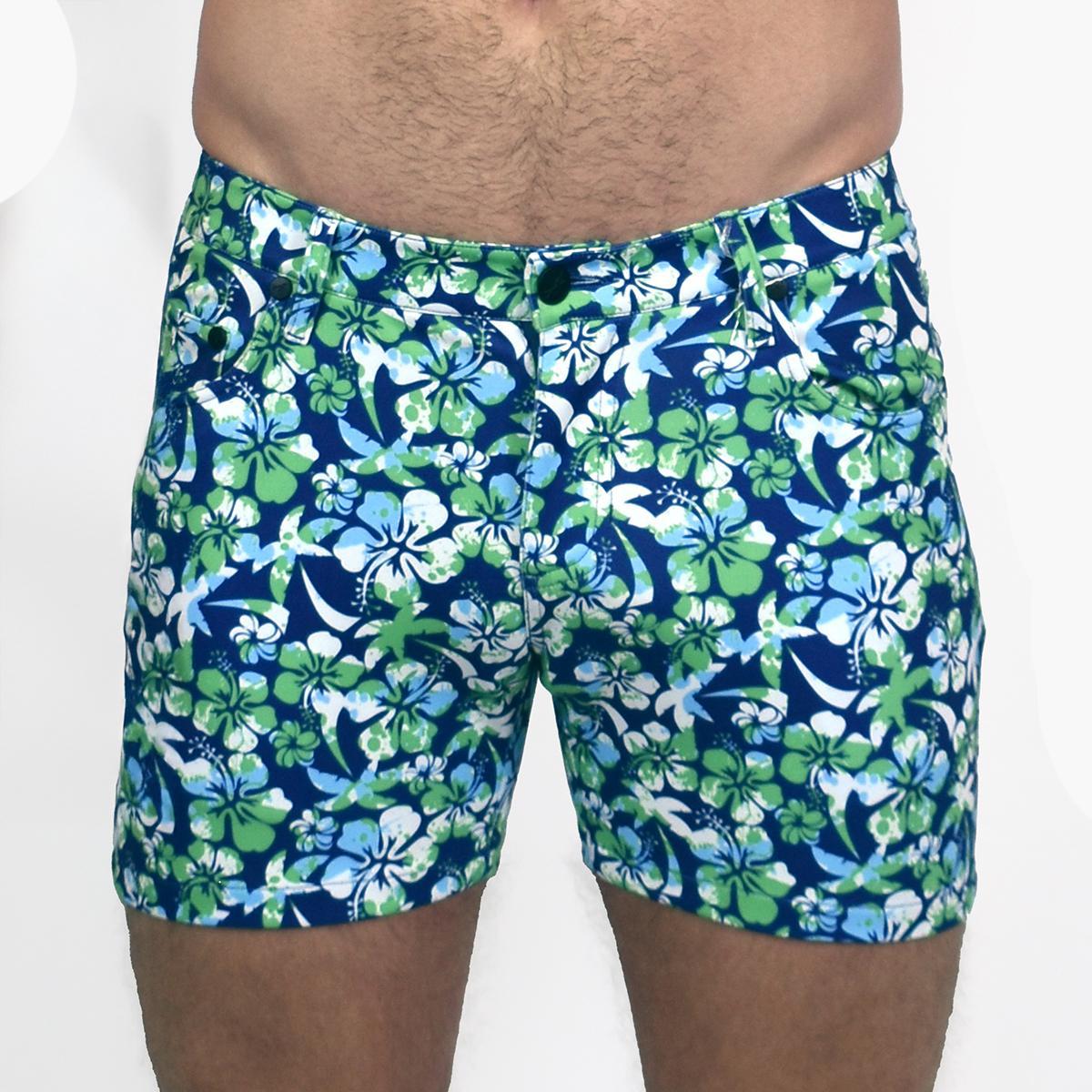 Blue Hawaii 5" Super Stretch Blue/Green Printed Shorts