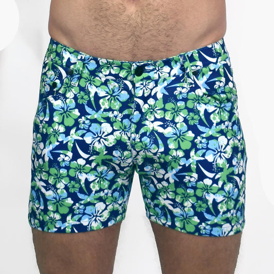 Blue Hawaii 5" Super Stretch Blue/Green Printed Shorts