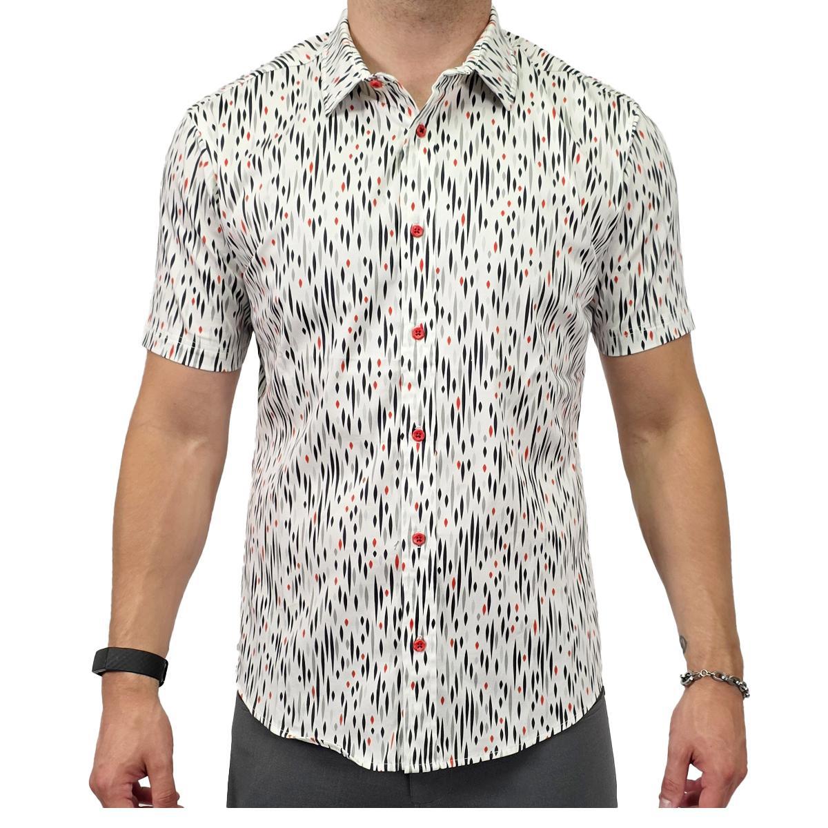 Diamond Rain Stretch Cotton Short Sleeve Button Down Shirt