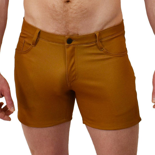 Caramel Solid 5-Pocket Stretch Shorts with 5" Inseam