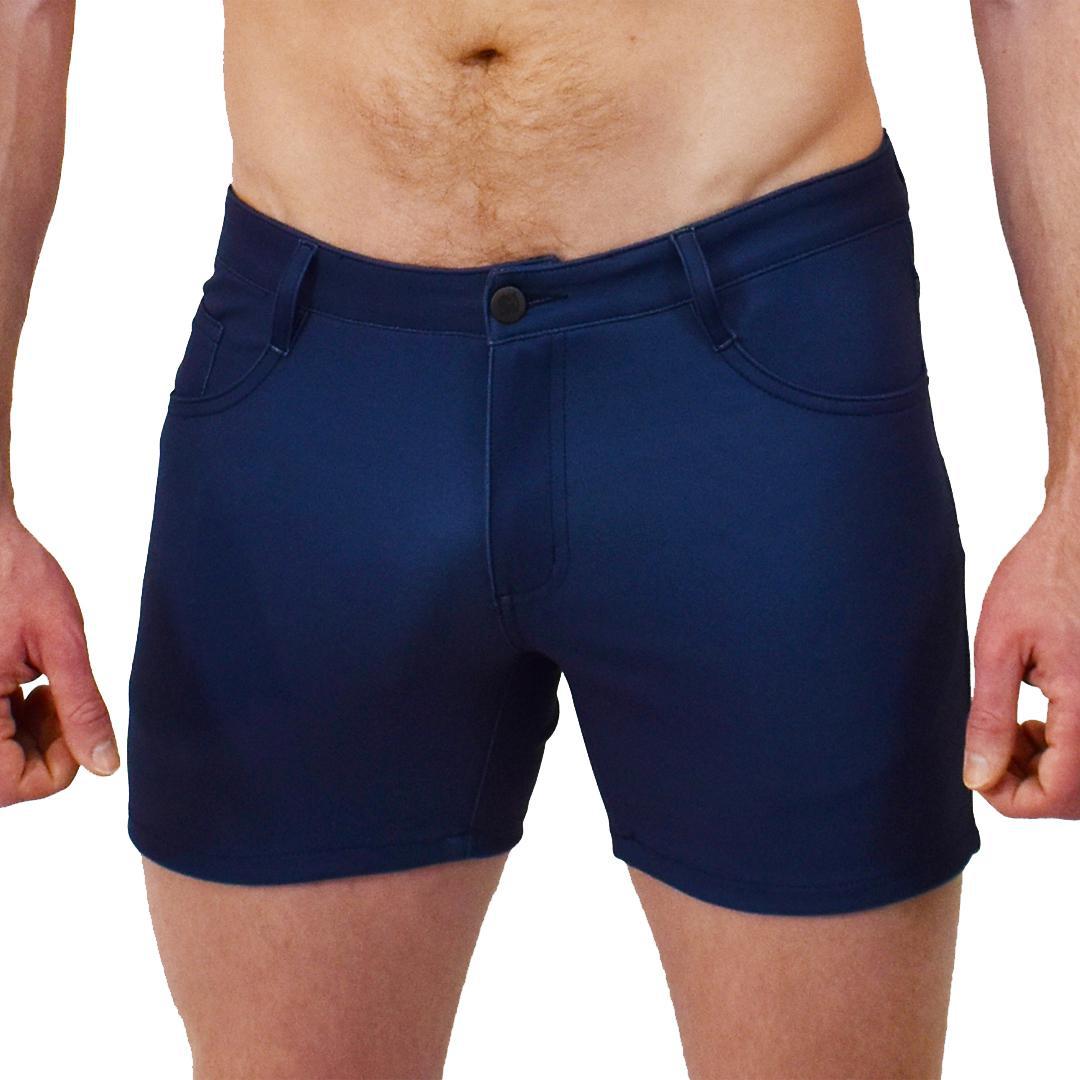 Navy Solid 5-Pocket Stretch Shorts with 5" Inseam