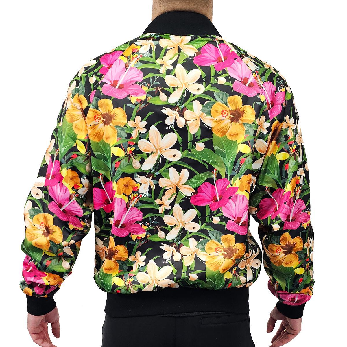 Tropical Floral Satin Bomber Jacket
