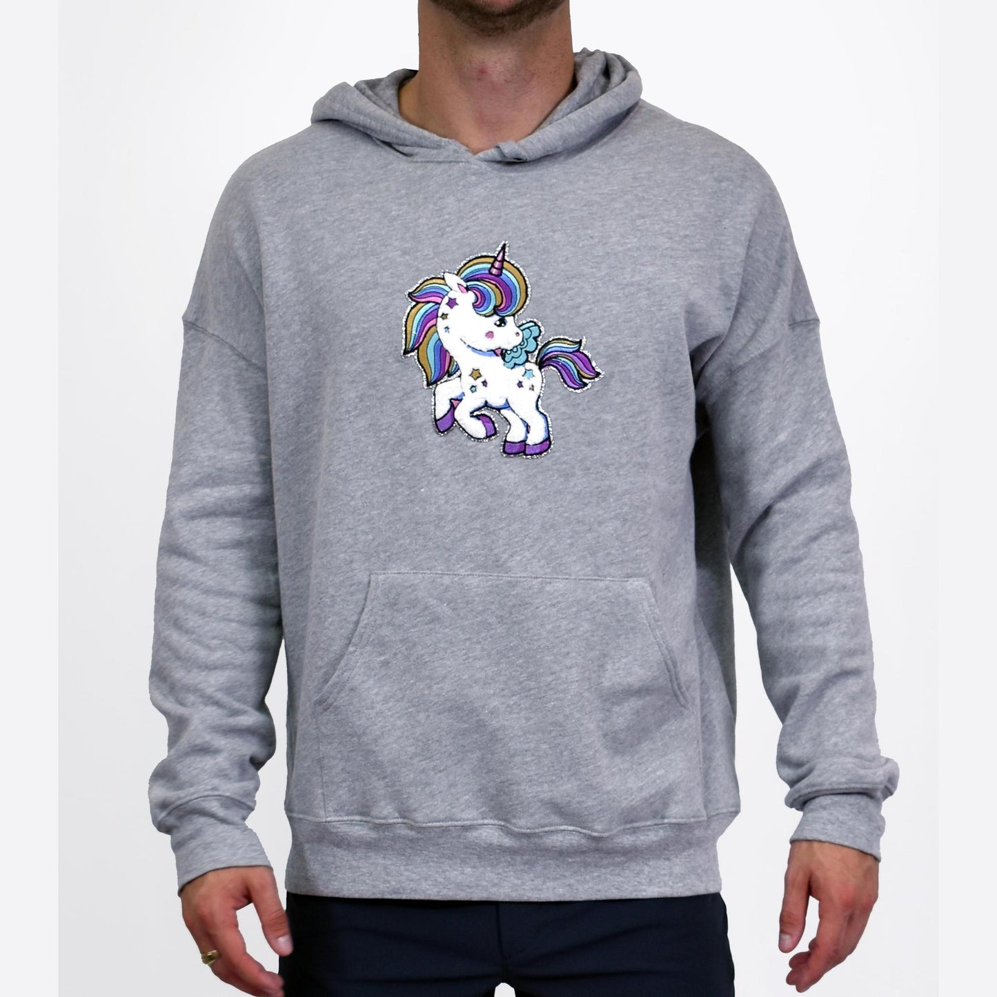 Baby Unicorn Embroidered Athletic Grey Pullover Hoodie