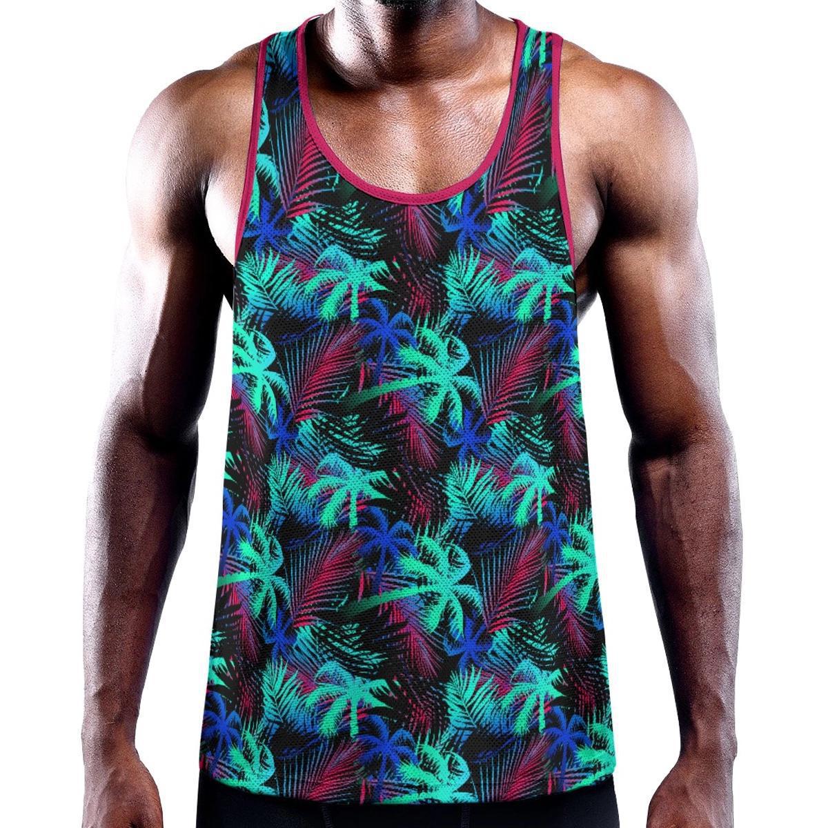 Neon Palms Black/Aqua/Red Y-Back Racer Tank