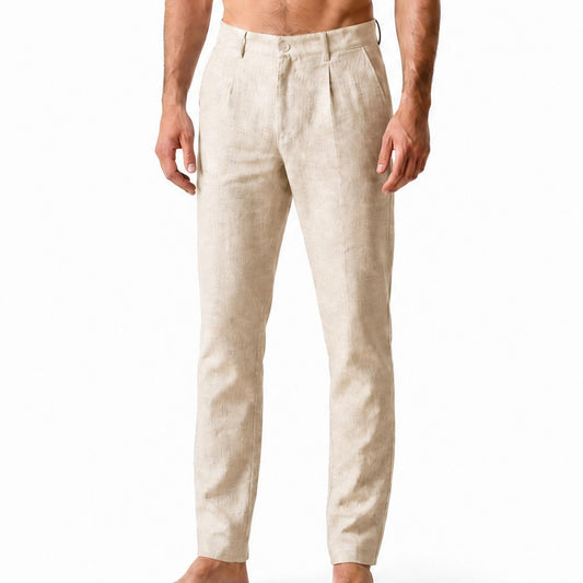 Beige Light Weight Linen Pants by Assassin Menswear