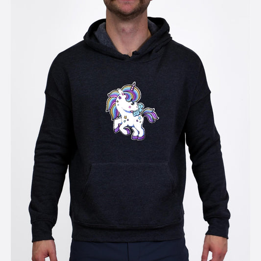 Baby Unicorn Embroidered Charcoal Grey Pullover Hoodie