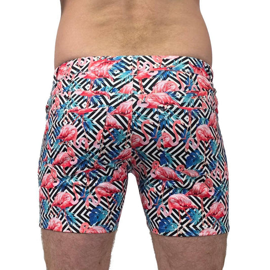 Hypnotic Flamingos 5" Super Stretch Pink/Black/White Printed Shorts