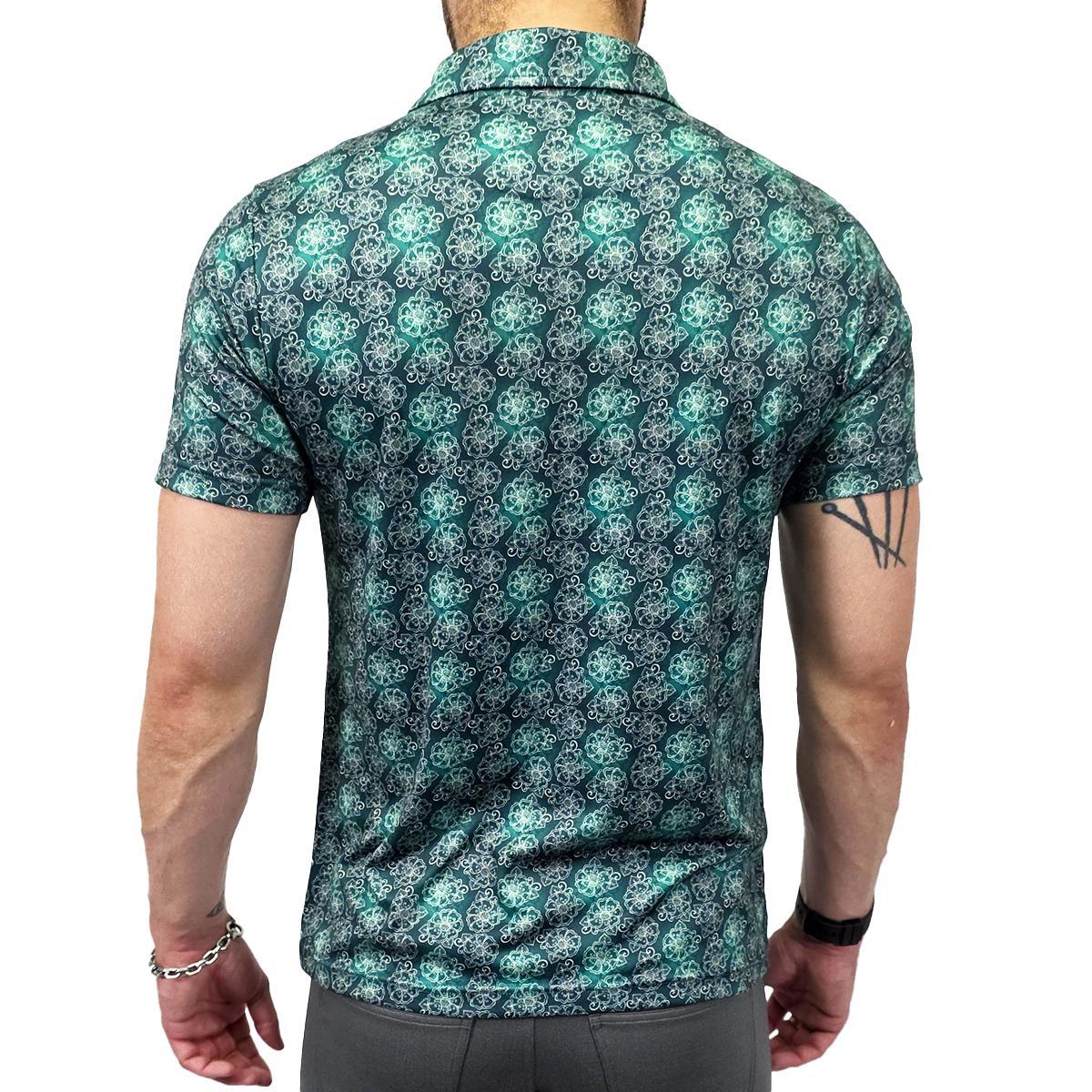 Ornate Emerald Floral Short Sleeve Polo Shirt