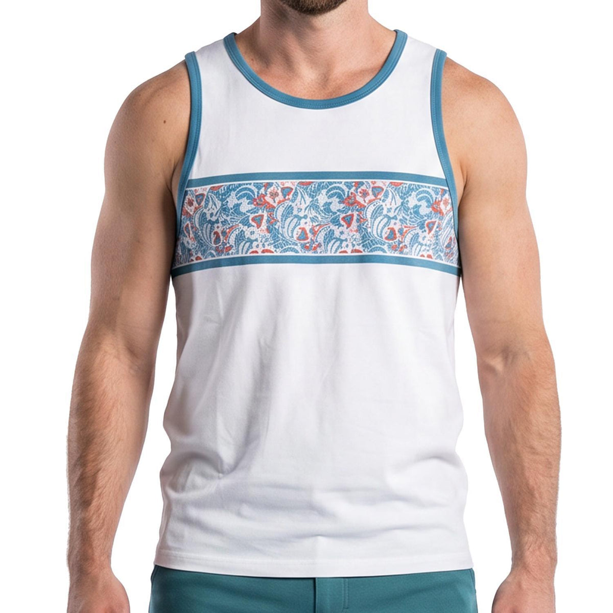 Ocean Paisley Chest Stripe Tank
