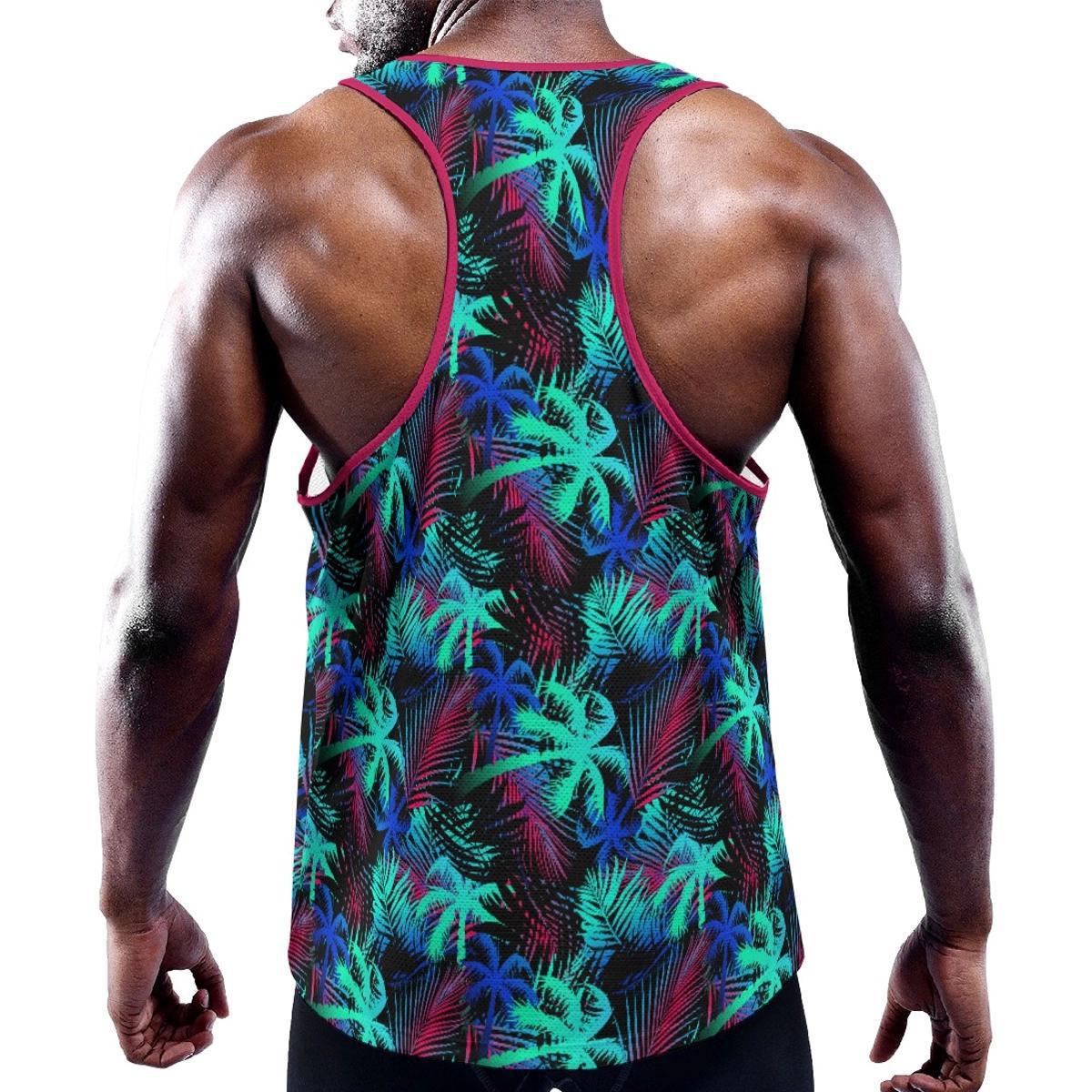 Neon Palms Black/Aqua/Red Y-Back Racer Tank