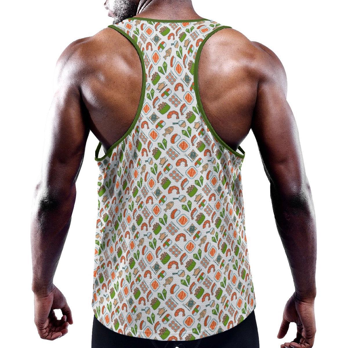 Sushi Time White/Green Y-Back Racer Tank