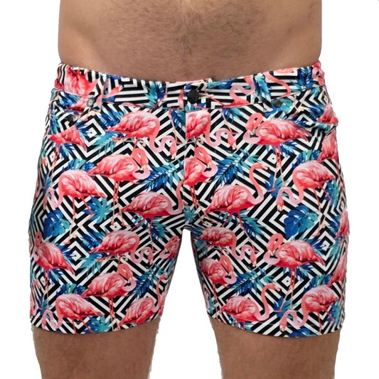 Hypnotic Flamingos 5" Super Stretch Pink/Black/White Printed Shorts
