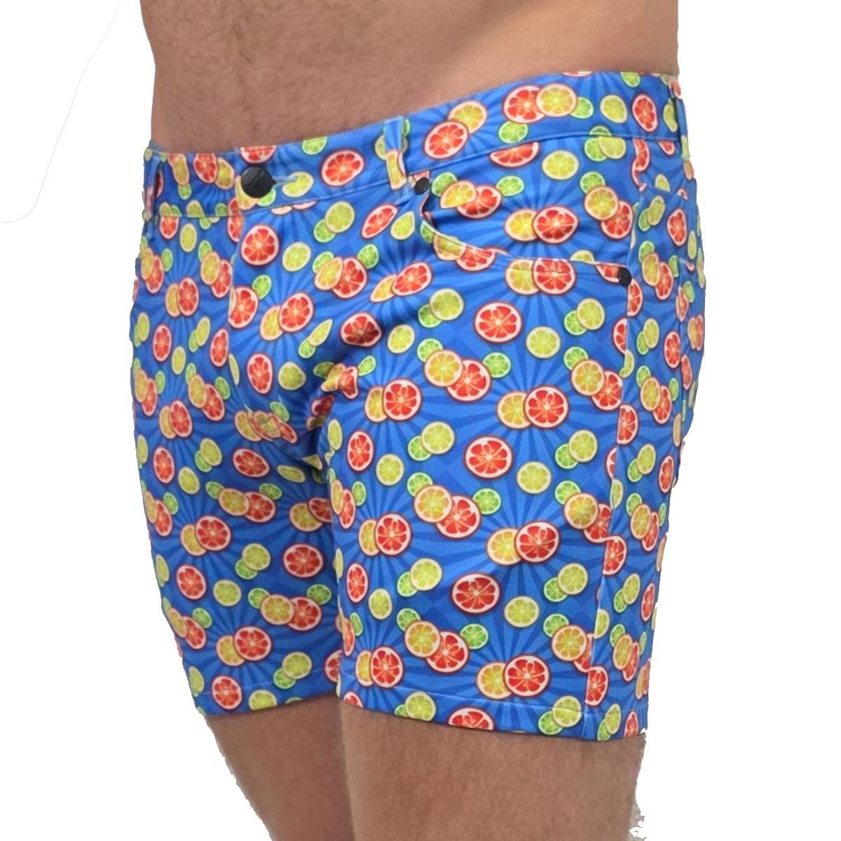 Citrus Blast 5" Super Stretch Blue/Orange Printed Shorts