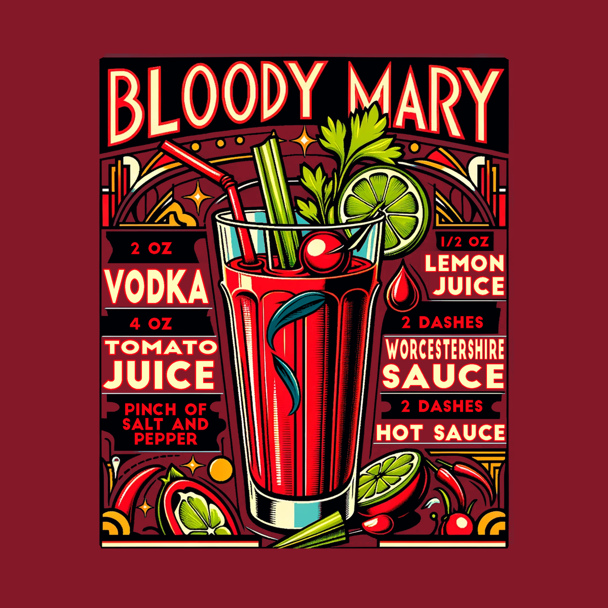 Bloody Mary Cocktail Maroon T-Shirt