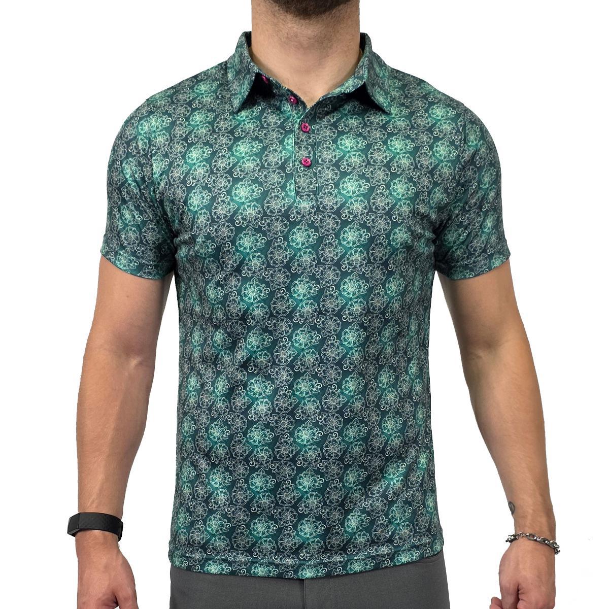 Ornate Emerald Floral Short Sleeve Polo Shirt